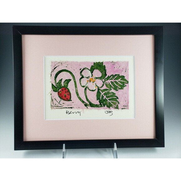 Original Signed Art Metallic Mixed Media Block Print Berry Francy Blumhagen VTG